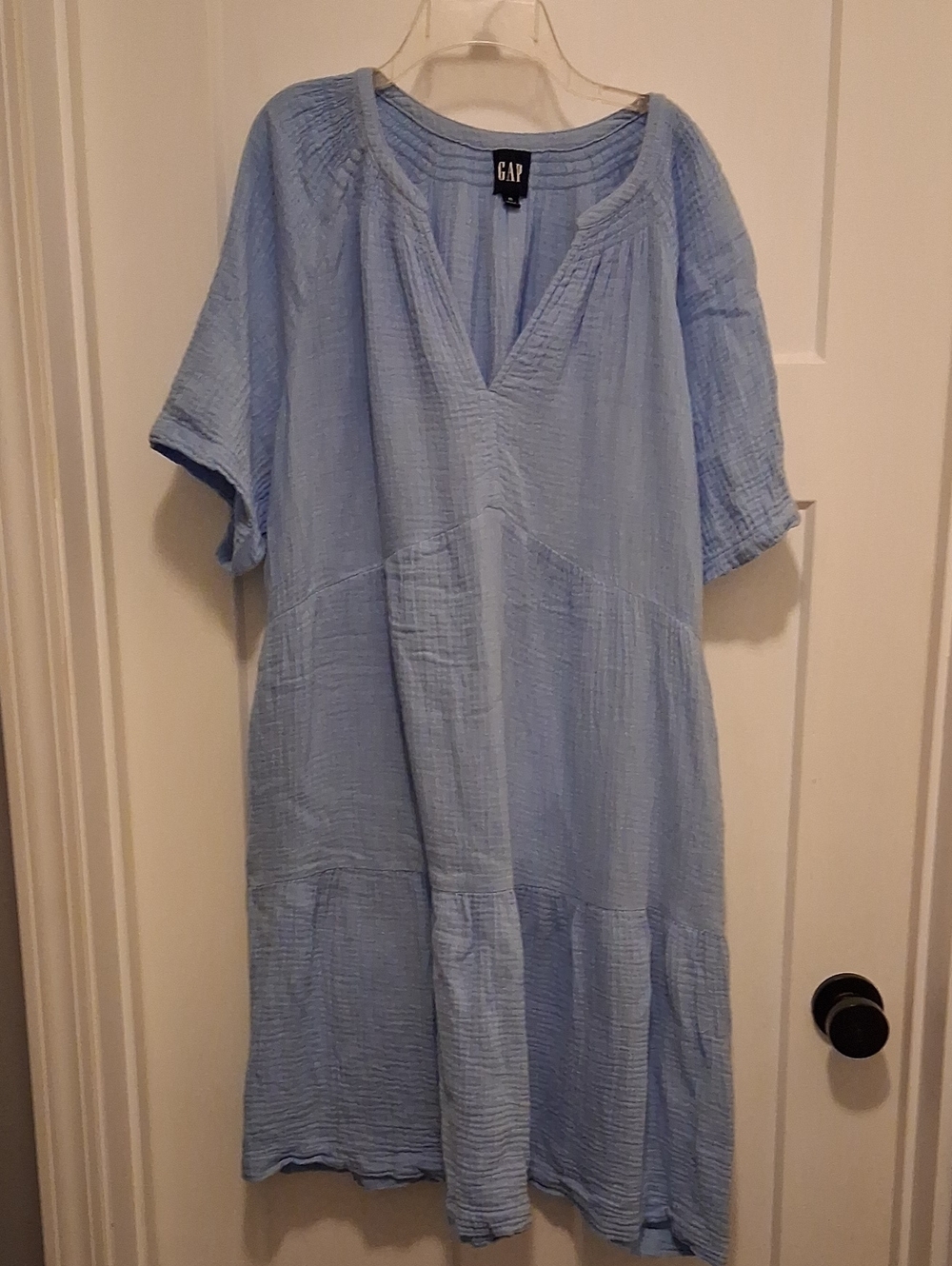 GAP Light Blue Cotton Gauze V-Neck Shift Dress With Pockets Size XL